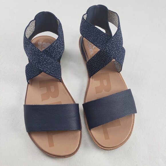 Sorel Shoes - Sorel Ella II Strappy Sandal Womens 8.5 Blue Leather Slip On Open Toe Flat